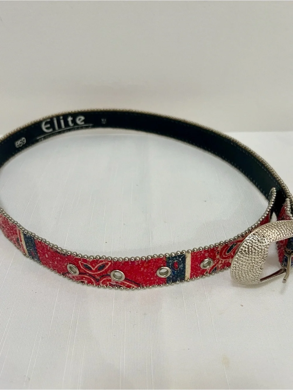 Red Blue Silver Vintage Crystal Slim Belt Western Buckle - Picture 8 of 8